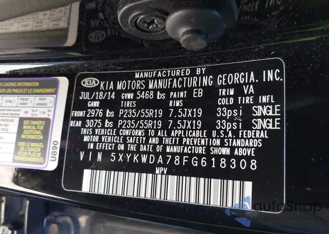 2015 Kia Sorento Limited V6 z USA, uszkodzony, nr VIN 5XYKWDA78FG618308